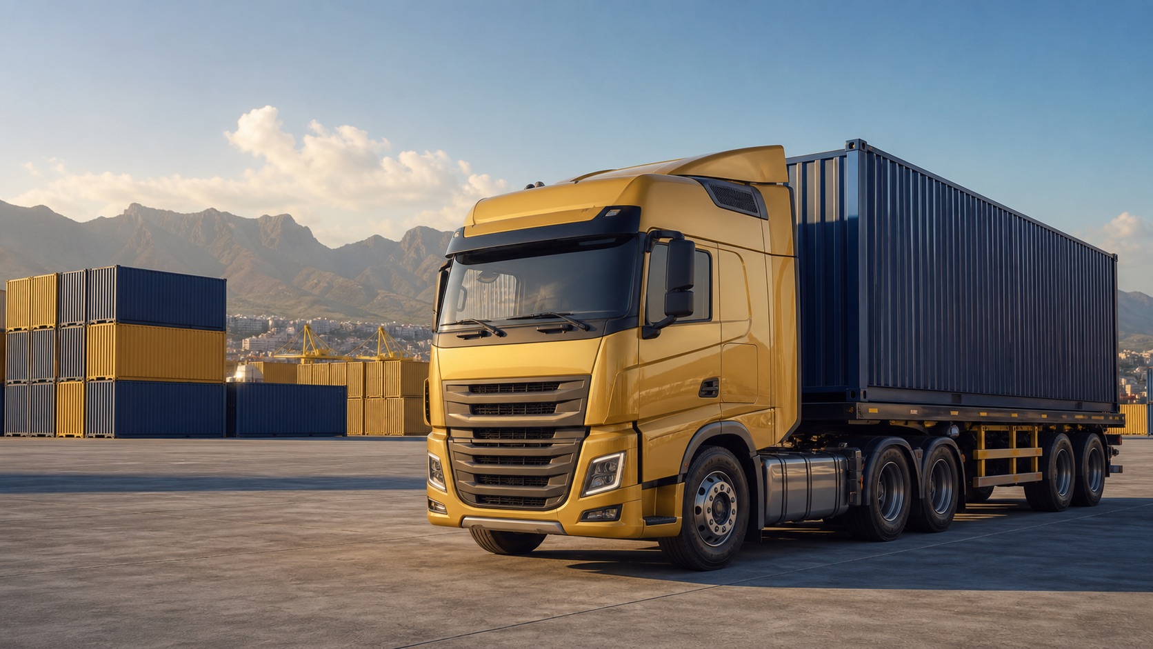 Container truck at a freight yard for South African logistics and international shipping